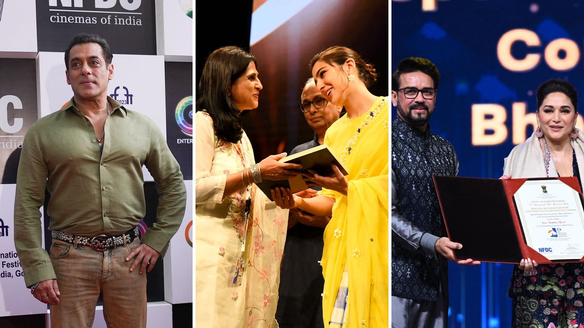 <div class="paragraphs"><p>Salman Khan, Sara Ali Khan, Madhuri Dixit in Inside Pics From IFFI 2023</p></div>