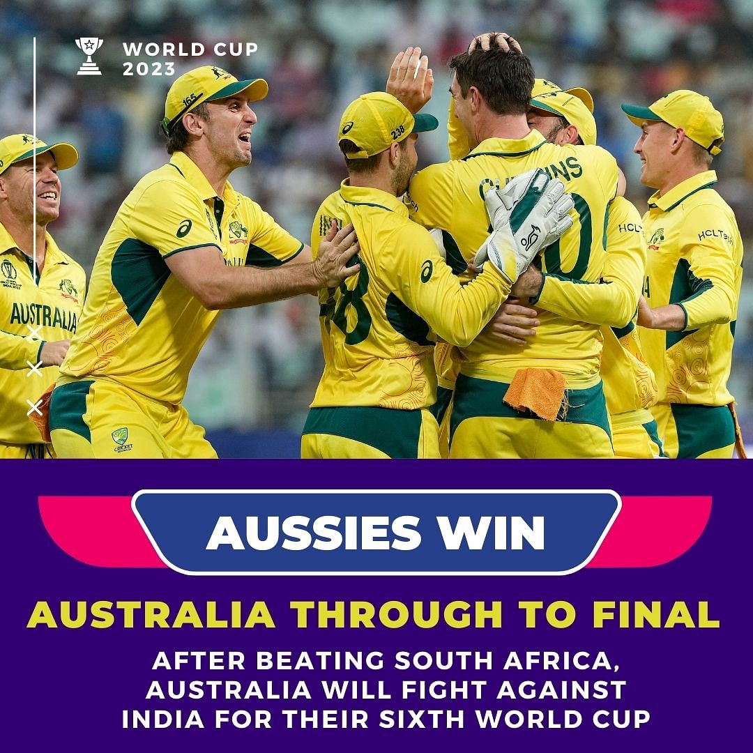 Australia defeated South Africa by 3 wickets to reach the World Cup Final.