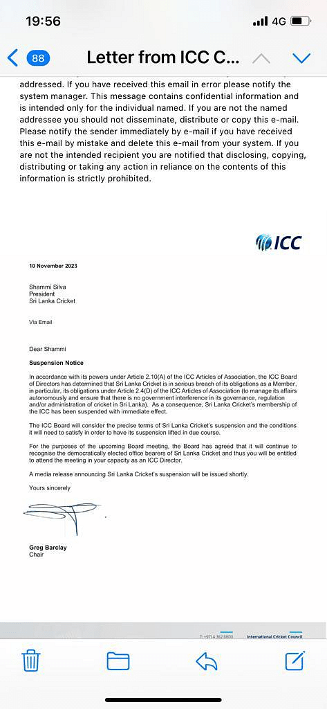 In a statement, the ICC alleged serious breaches by the Sri Lanka Cricket Board.
