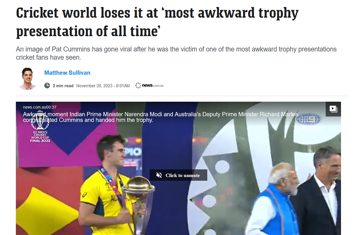 A longer version showed PM Modi shaking hands with the Australian captain after handing over the World Cup trophy.