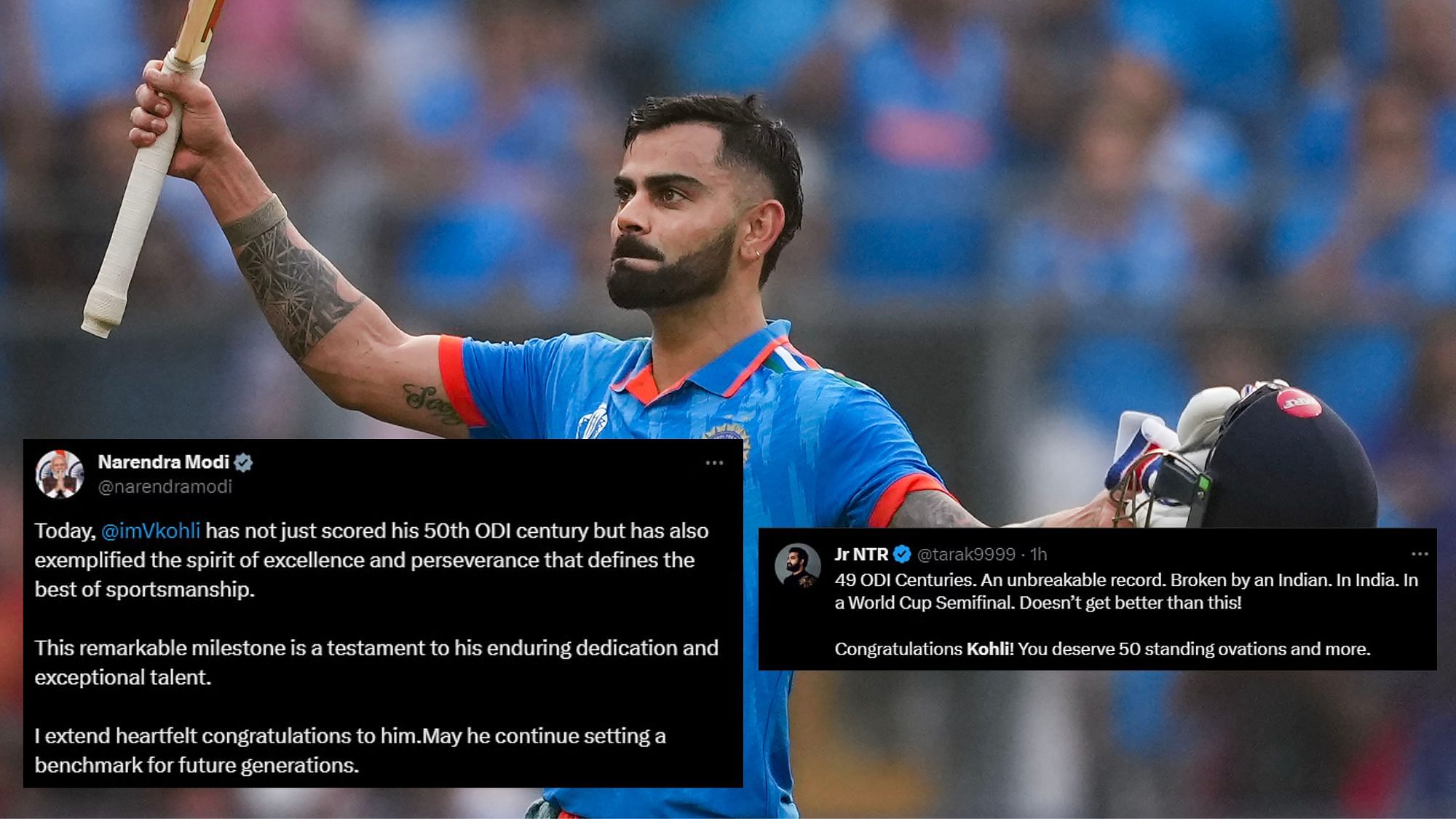 <div class="paragraphs"><p>ICC&nbsp;World Cup 2023: From PM to Bollywood – India Unites To Congratulate Virat Kohli on 50 ODI Centuries</p></div>