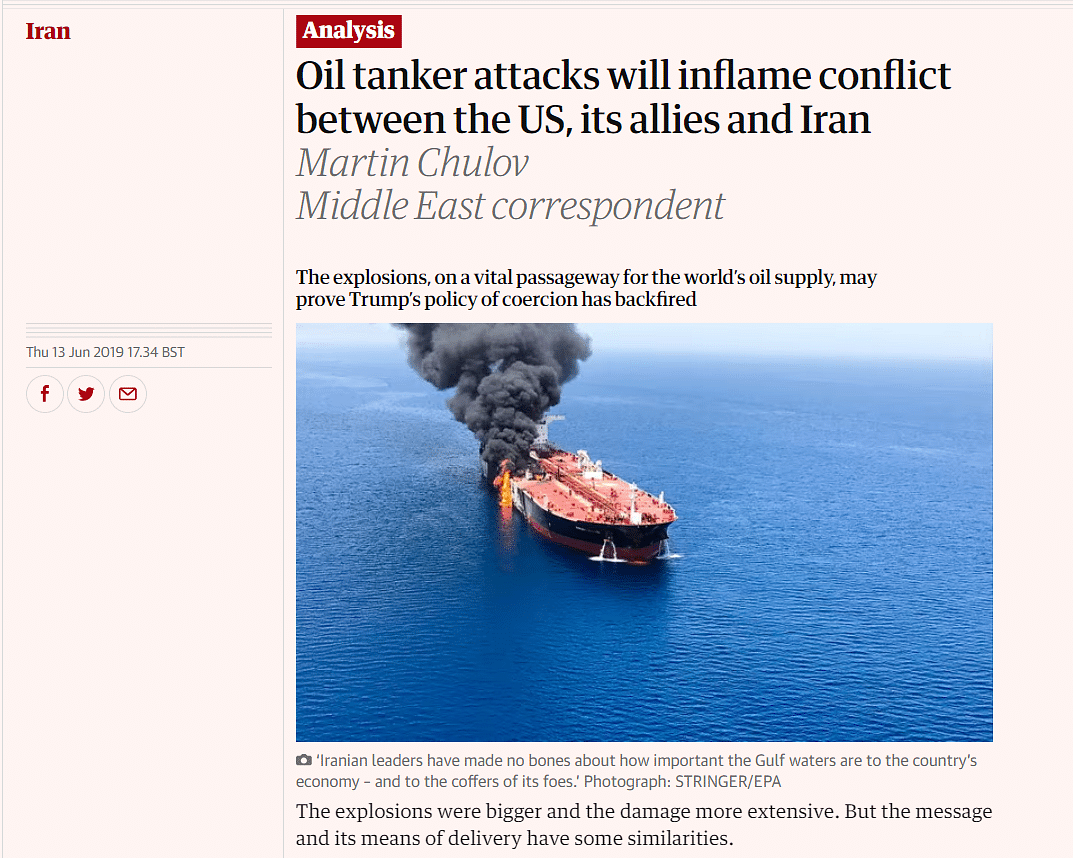 The image could be traced back to at least 2019 and shows an oil tanker on fire in the sea of Oman.