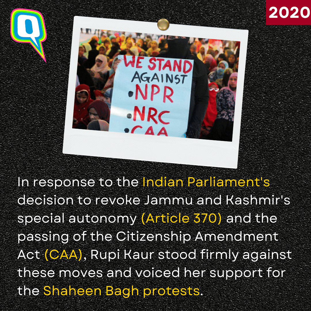 In 2021, at the height of the Farmers' Protest in Delhi, Kaur had urged her audience to stand in solidarity.