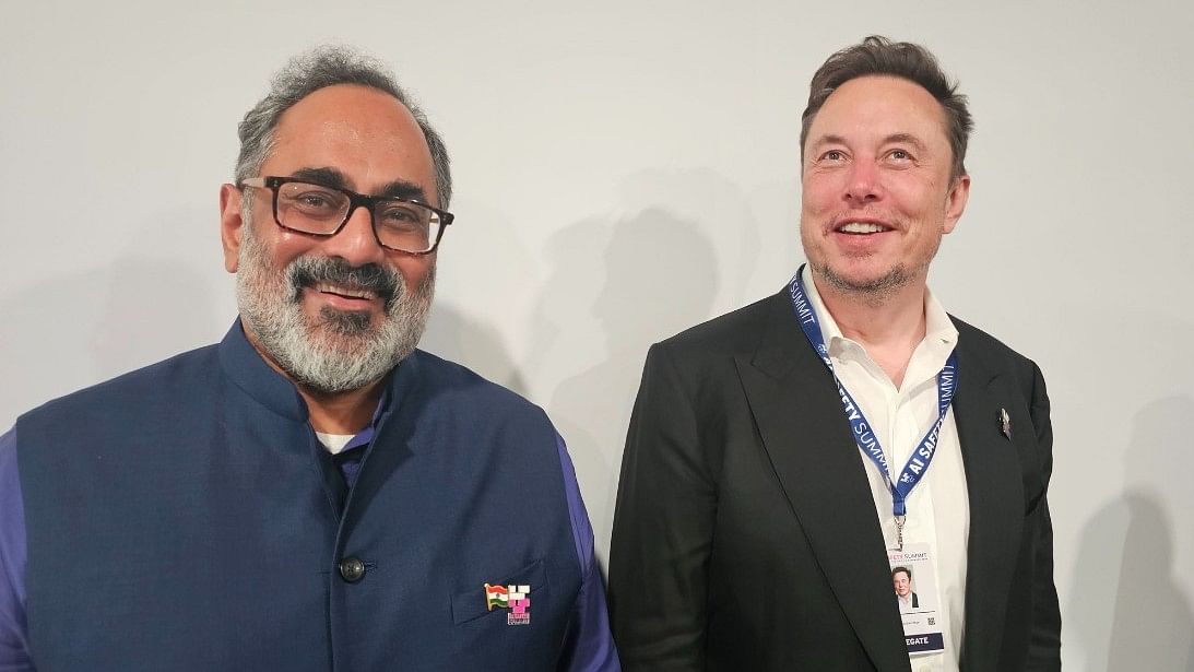 <div class="paragraphs"><p>Minister of State (MoS) for Electronics and Information Technology Rajeev Chandrasekhar met billionaire and Tesla owner Elon Musk at the two-day Global AI Summit in the United Kingdom on Thursday, 2 November.</p></div>