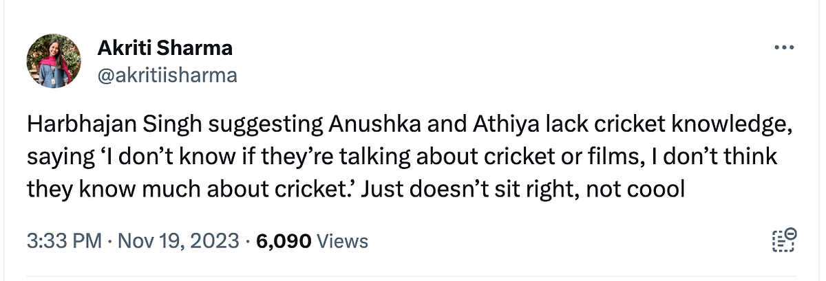 Harbhajan Singh questioned Anushka & Athiya's knowledge about cricket during the ICC World Cup final match.