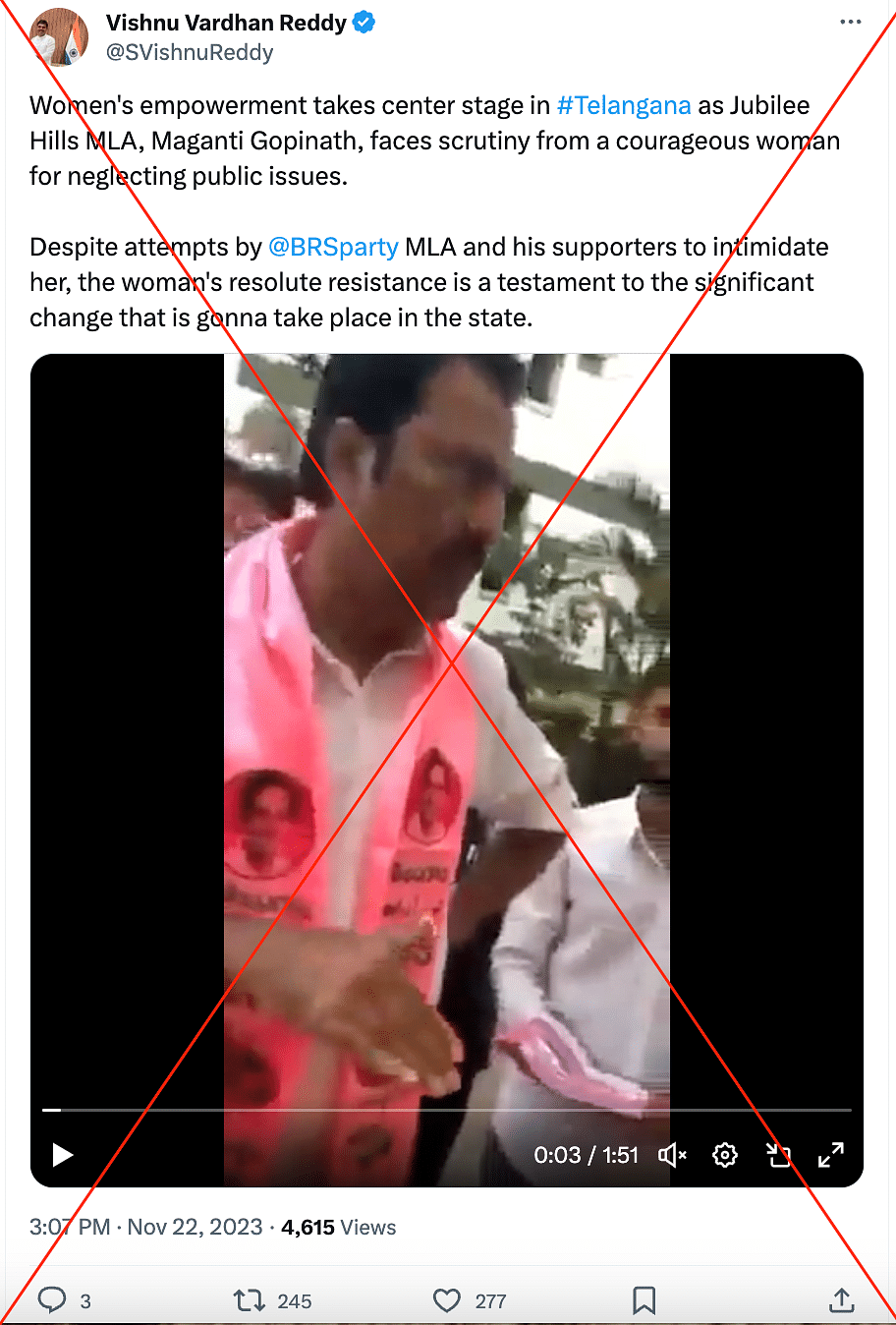 This video dates back to 2018 and is being falsely shared as recent during the Telangana elections.