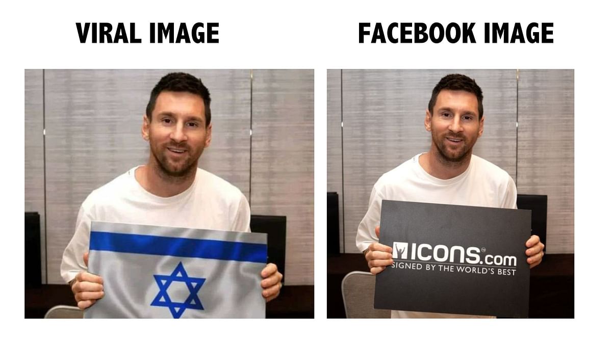 We found that the image has been altered to add the Israeli national flag in Lionel Messi's hands.