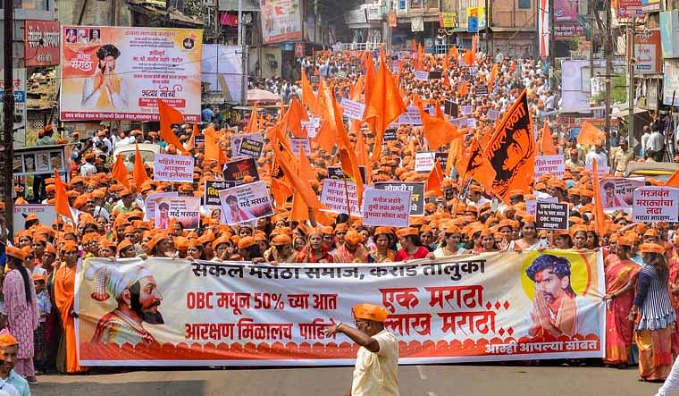 <div class="paragraphs"><p>Activists of Maratha Kranti Morcha and Sakal Maratha Samaj during a protest march in Karad on 30 October.</p></div>