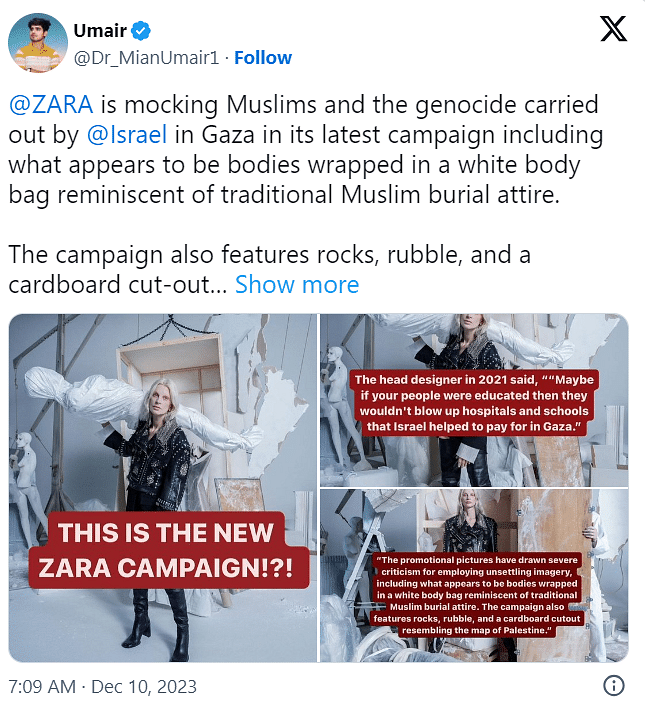 Several social media users have alleged that Zara's latest ad campaign "mocks the destruction of Gaza."