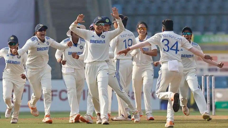<div class="paragraphs"><p>India women beat Australia women in Test cricket in Mumbai</p></div>