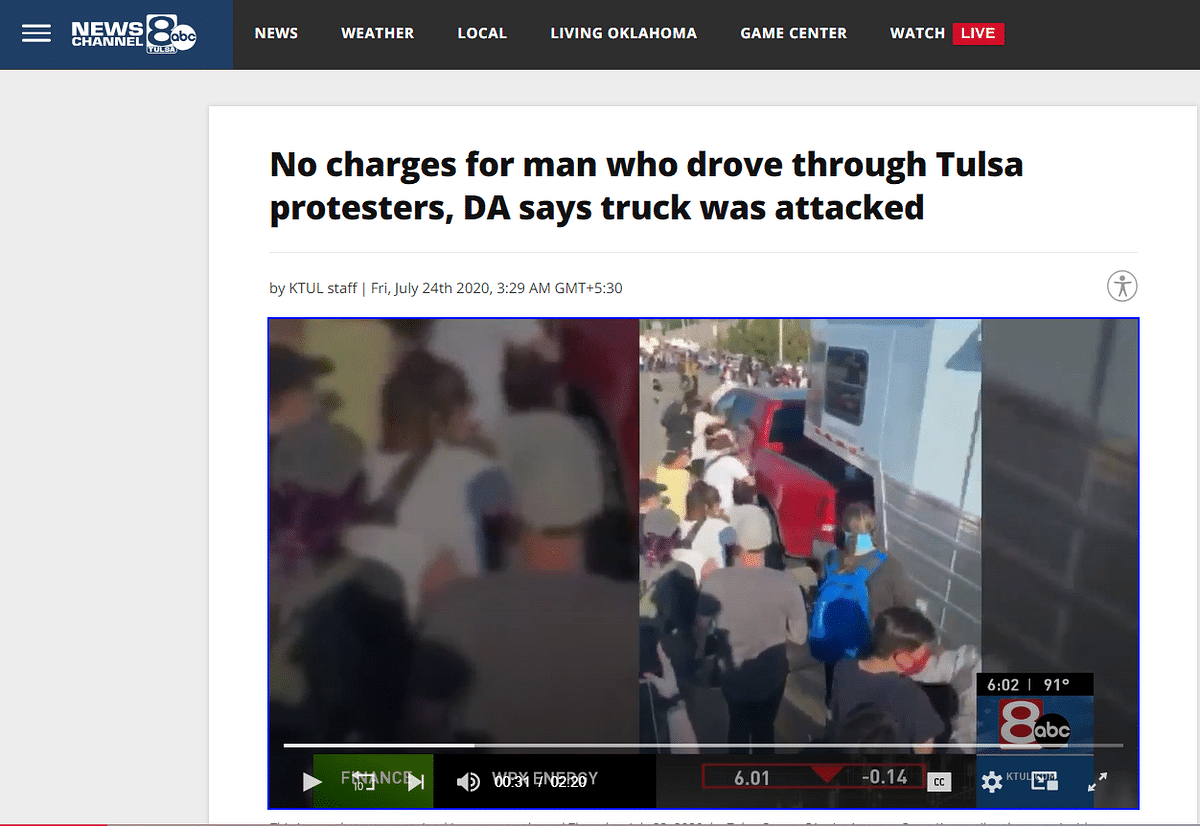 The video dates back to June 2020, and shows a truck plowing into a group of protestors in Oklahama.