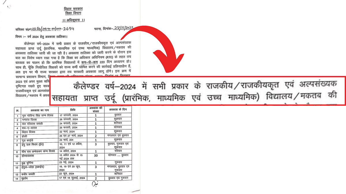 The notice, issued by Bihar's Education Department, clearly mentions that it applies to Urdu schools in the state.