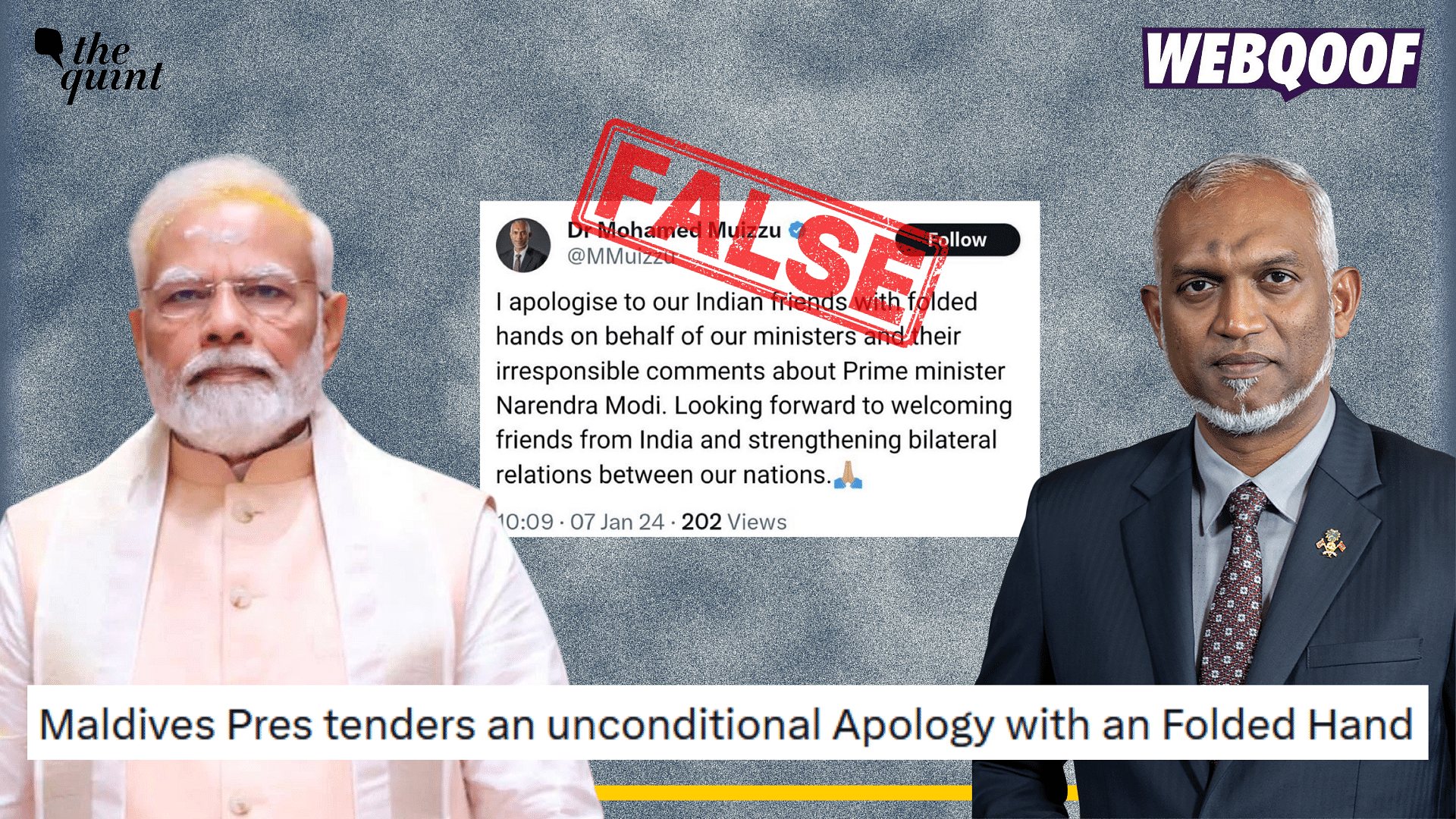 <div class="paragraphs"><p>Fact-check: A fake screenshot of Maldives President Mohamed Muizzu apologising to Indians on behalf of his ministers is being shared as real. </p></div>