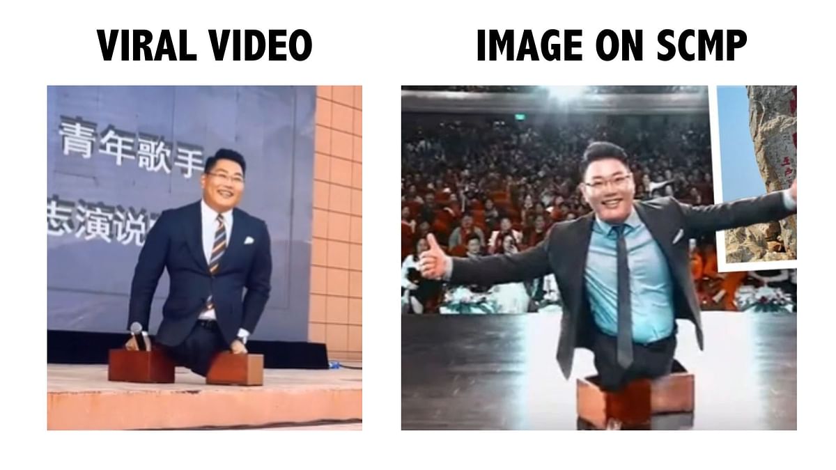 The man in the clip is Chinese motivational speaker and singer Chen Zhou, who lost both his legs at the age of 13.