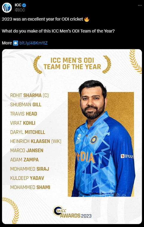 While #RohitSharma has been picked to lead, five other Indians have also made it to the ICC Men's Team of the Year.