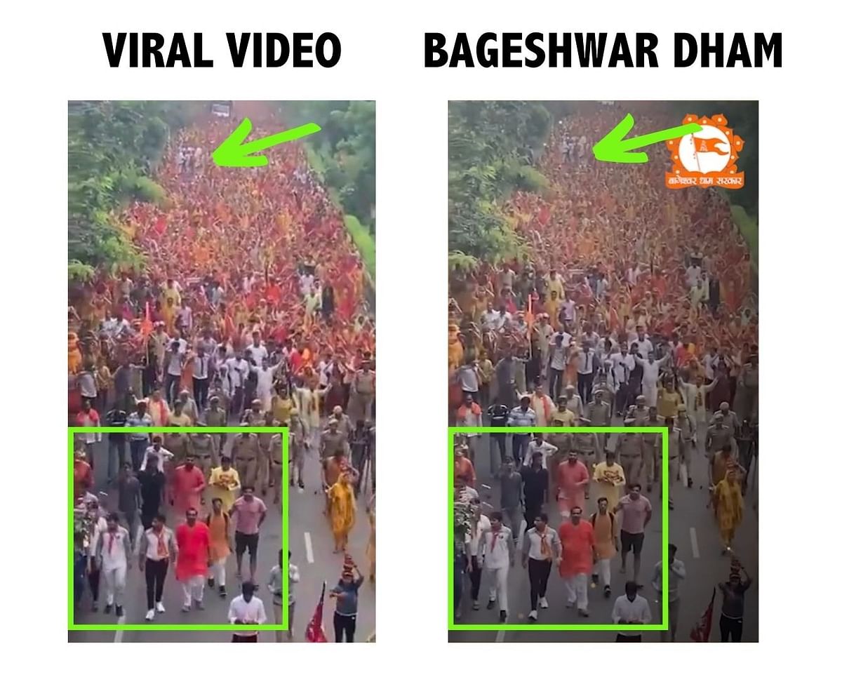 The video shows a procession for godman Bageshwar Dham Sarkar which was held in Uttar Pradesh's Greater Noida.