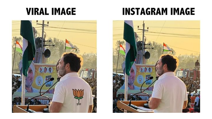 We found that the image of Rahul Gandhi has been altered to add the BJP's symbol on the t-shirt.