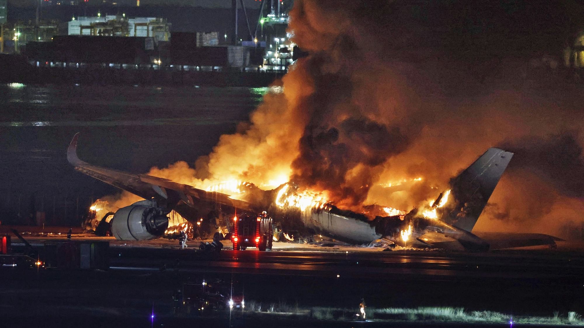 <div class="paragraphs"><p>A passenger aircraft of the Japan Airlines engulfed into a massive fire after a collision with a smaller Coast Guard aircraft at Tokyo's Haneda airport on Tuesday, 2 January.</p></div>