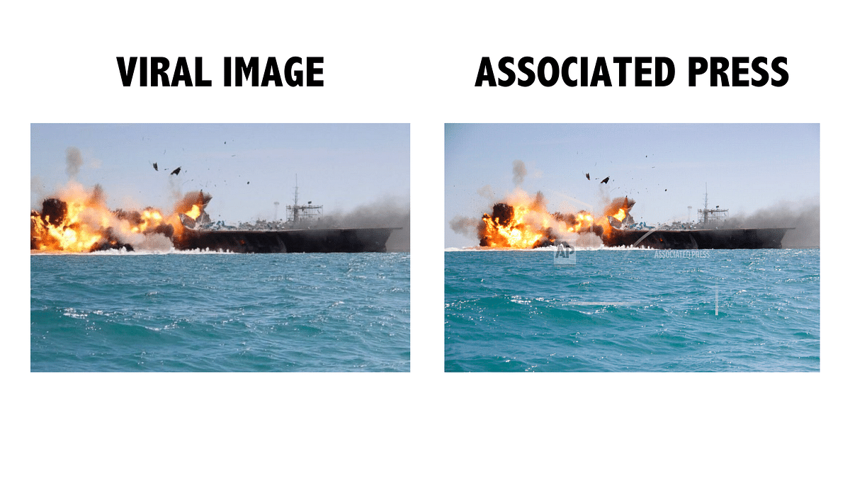 This photo dates back to 2015 and shows Iran's attack on a replica of a US ship as a part of their military drills.