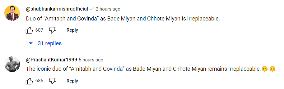 The original song from he 1998 film 'Bade Miyan Chote Miyan' featured Amitabh Bachchan and Govinda.