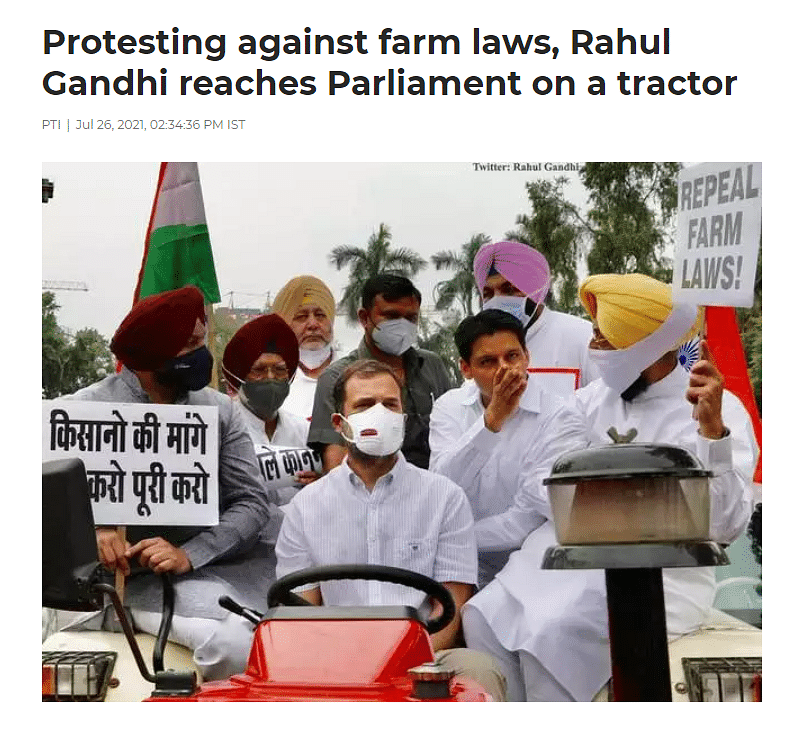 The image dates back to  July 2021, when Rahul Gandhi protested against the farm laws along with other leaders.