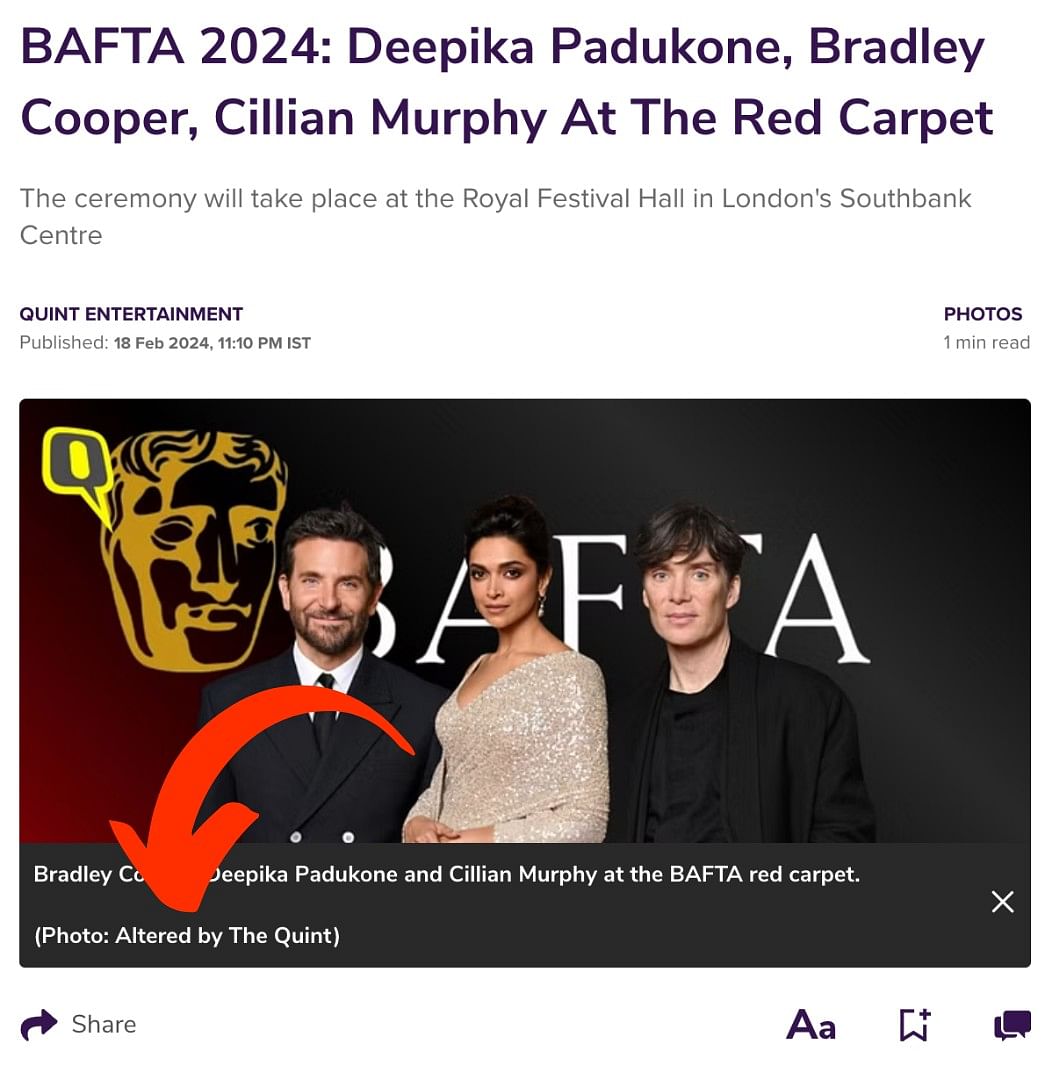 The viral photo is not real. It uses three different photos of the actors on the BAFTA's red carpet and was edited.