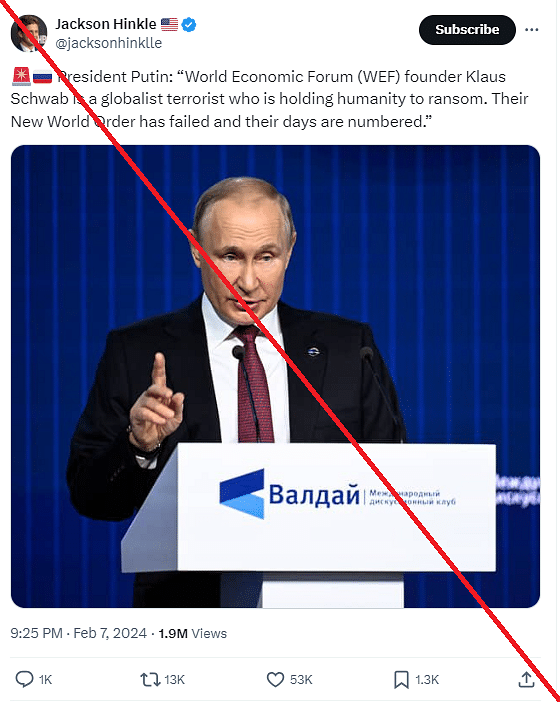 There is no evidence available to support the claim that President Putin called Schwab "a global terrorist." 