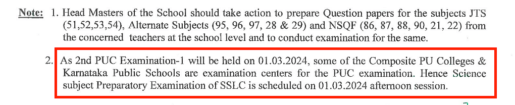The SSLC exam on Friday, 1 March, has been scheduled for the afternoon to avoid an overlap with PUC exams.