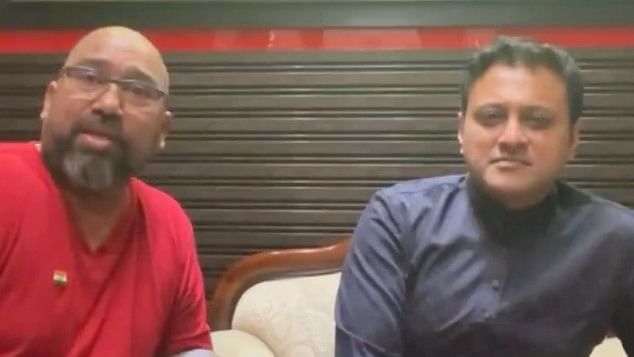<div class="paragraphs"><p>Abhishek Ghosalkar (right) and&nbsp;Mauris Noronha (left) in a Facebook Live, moments before the latter allegedly shot and killed the Shiv Sena (UBT) party member.</p></div>