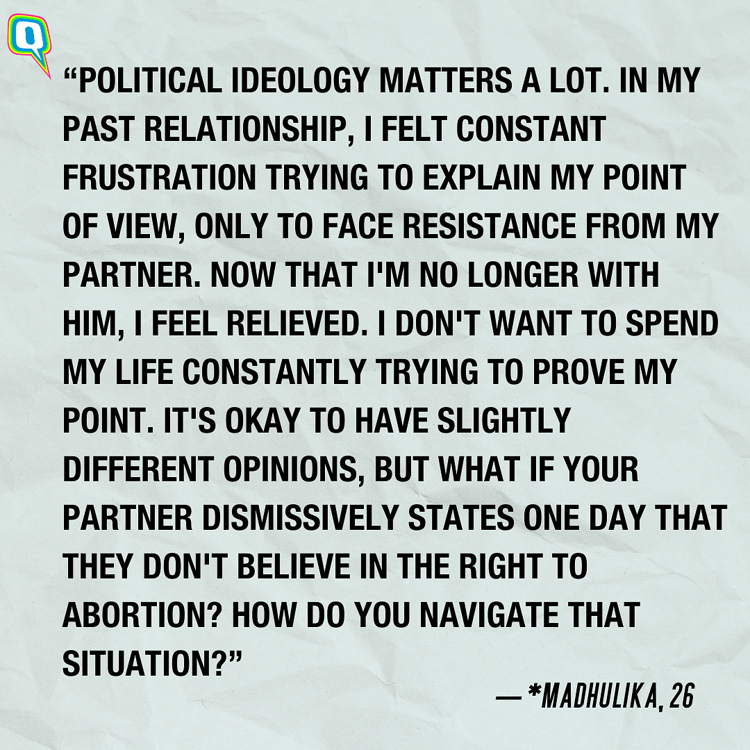 People speak about how much relationships can be affected by politics. 