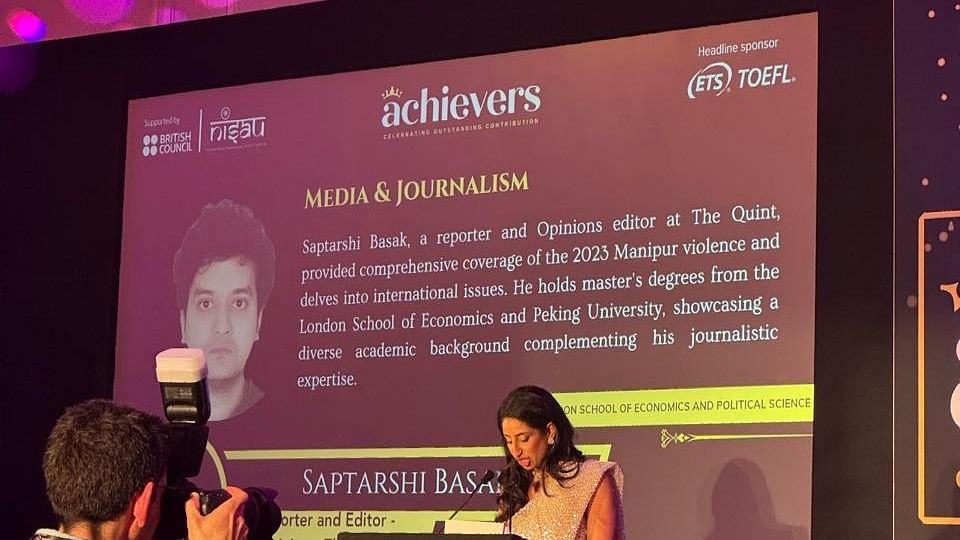 <div class="paragraphs"><p>Saptarshi Basak, a reporter and Opinions Editor at <strong>The Quint</strong>, was honoured for his comprehensive coverage of the 2023 Manipur violence. </p></div>
