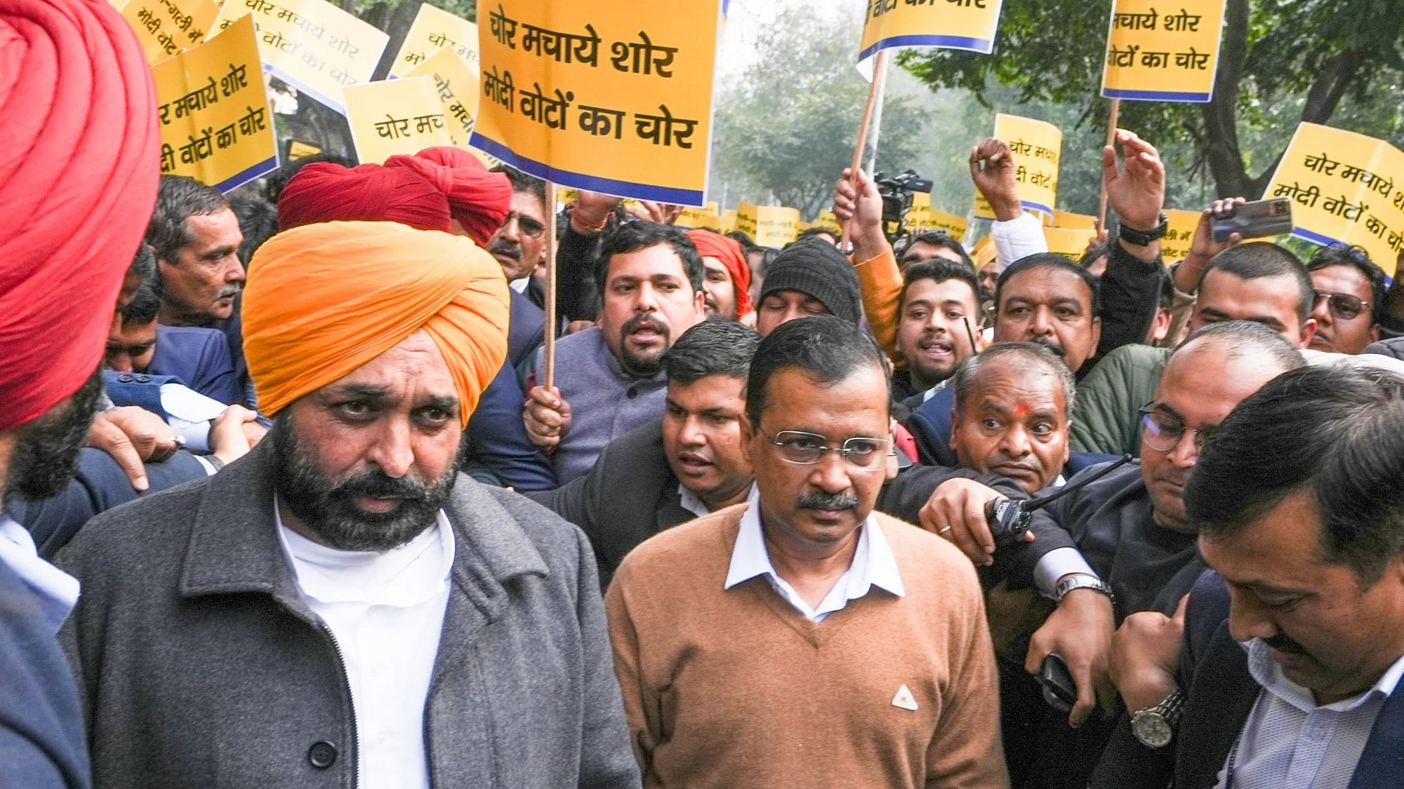 <div class="paragraphs"><p>Delhi CM Arvind Kejriwal and Punjab CM Bhagwant Mann participated in Delhi's AAP protest on 2 February.</p></div>