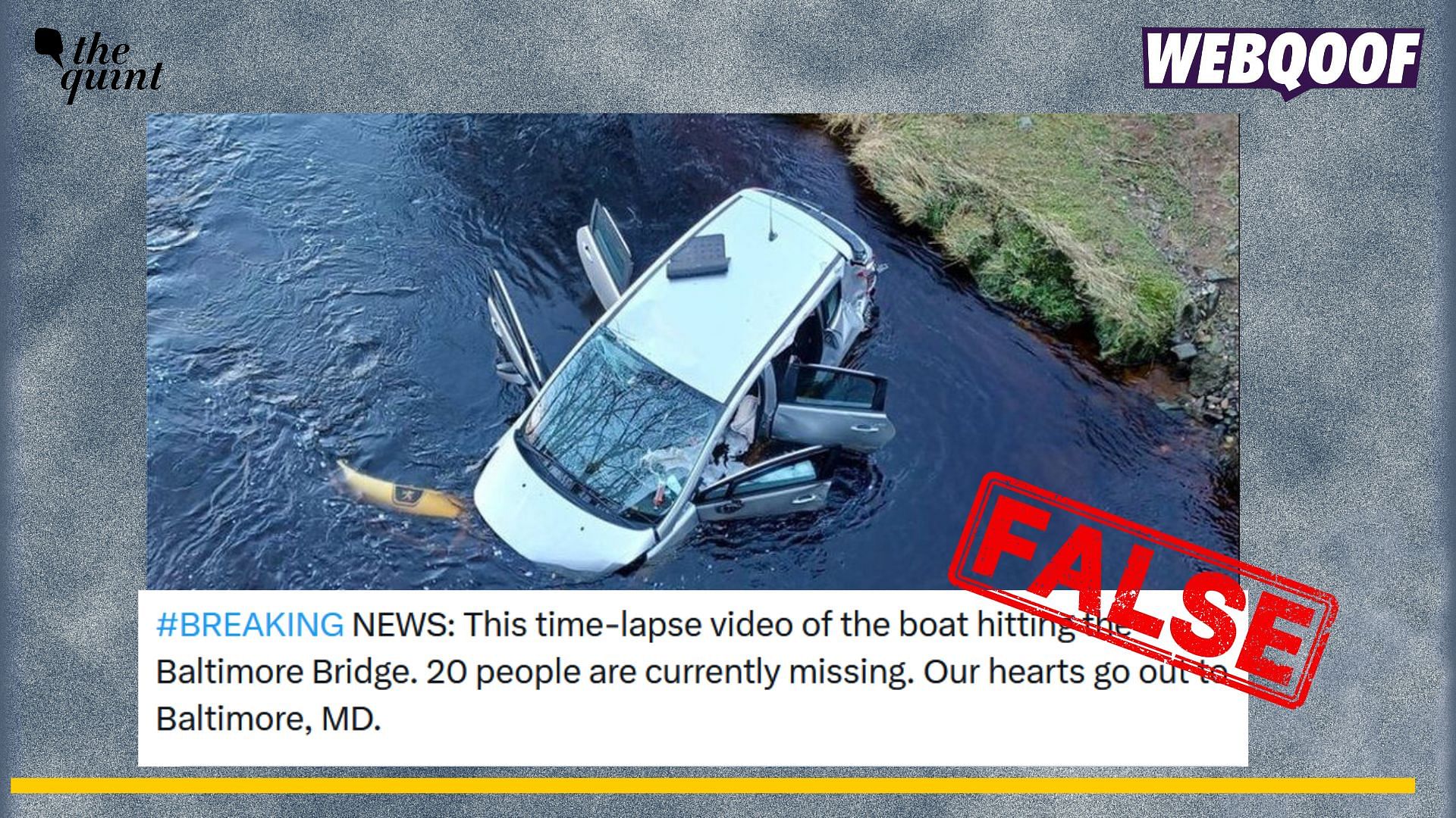 Old Image of Car Drowning in a Lake Falsely Linked to Baltimore Bridge Collapse