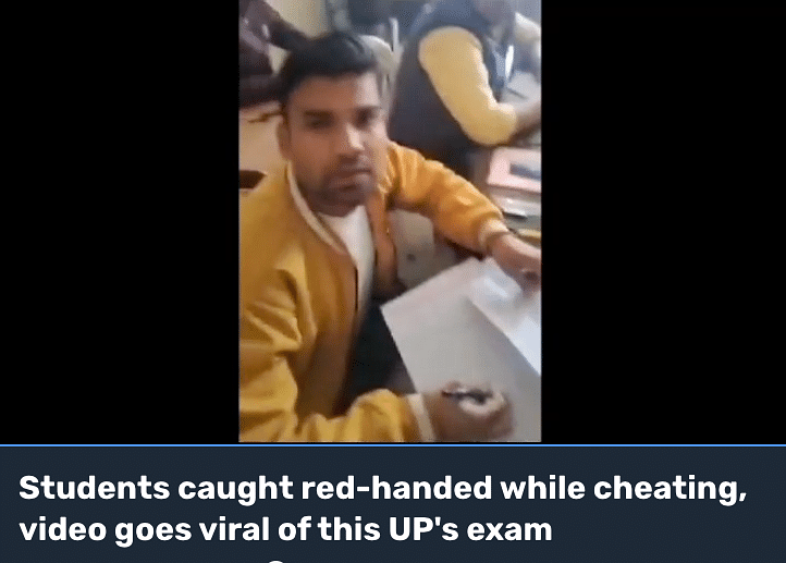The video shows mass cheating during an LLB examination at City Law College in Barabanki, Uttar Pradesh.