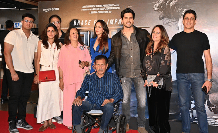 <div class="paragraphs"><p>Actors Sidharth Malhotra and Kiara Advani arrived at the <em>Yodha</em> screening held in Mumbai on 14 March.</p></div>