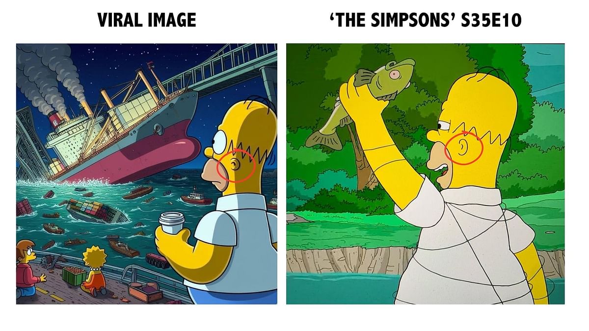 We did not find any versions of this image showing 'The Simpsons' predating the Baltimore bridge collapse.