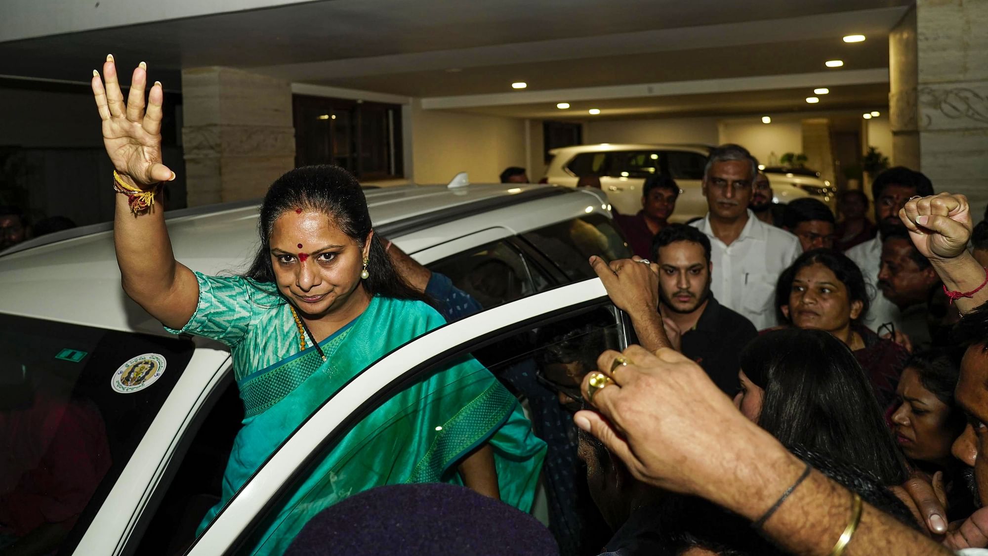 <div class="paragraphs"><p>BRS leader K Kavitha being arrested by the Enforcement Directorate (ED) from her Hyderabad residence in connection with the Delhi excise policy-linked money laundering case.</p></div>