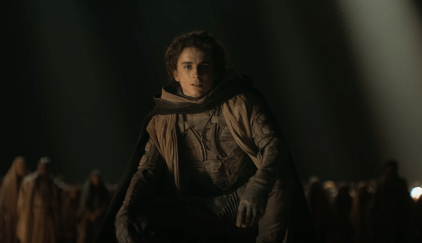 Timothée Chalamet returns as Paul Atreides alongside Zendaya, Rebecca Ferguson, and Javier Bardem in Dune Part Two.