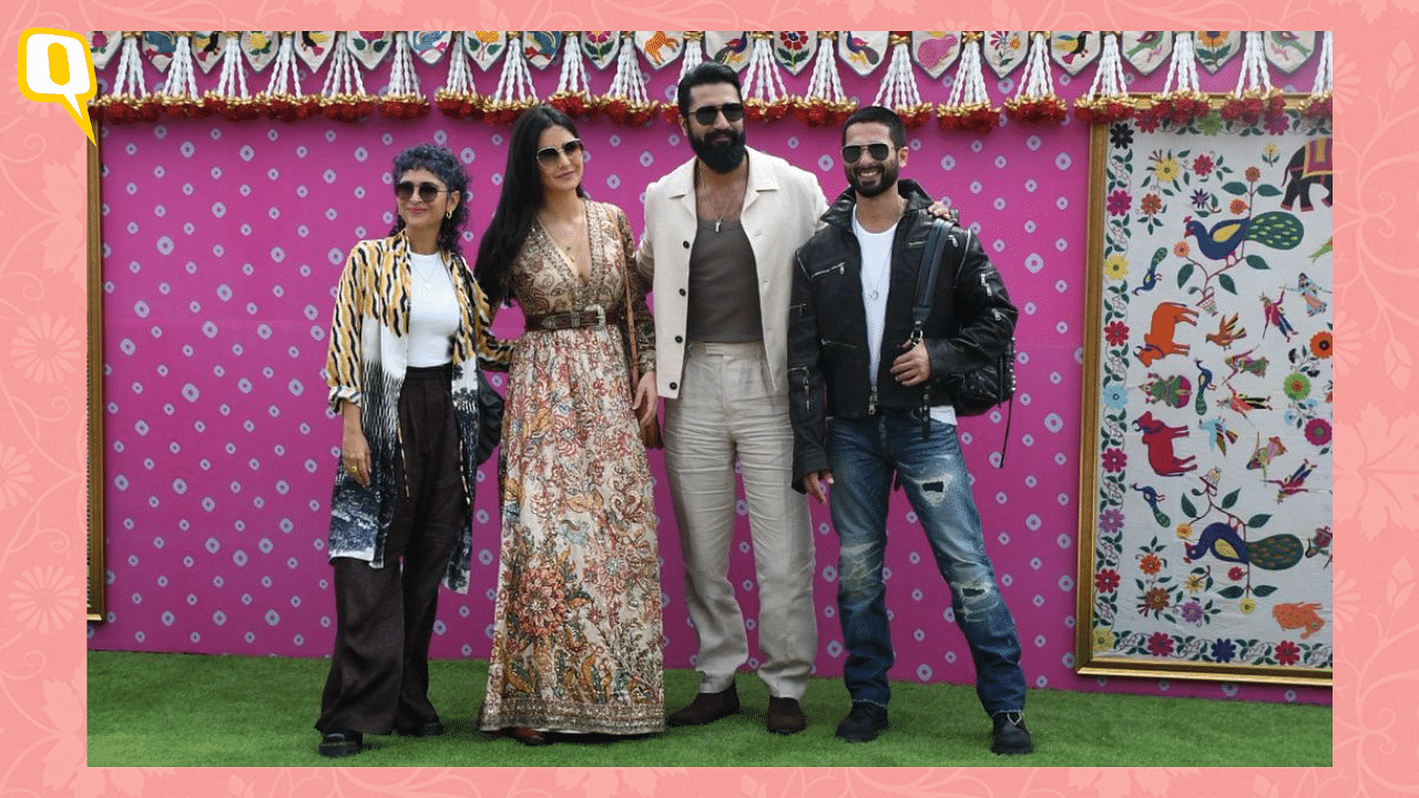 <div class="paragraphs"><p>Kiran Rao, Katrina Kaif, Vicky Kaushal, and Shahid Kapoor pose together as they reach the venue for Anant Ambani and Radhika Merchant's pre-wedding festivities.</p></div>
