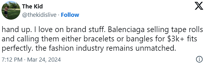 Balenciaga has yet again sparked online discussion around their bracelet designed to mimic a roll of clear tape. 