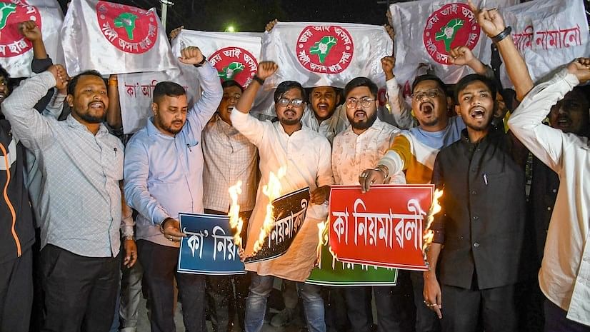 <div class="paragraphs"><p>AASU stages a protest after the central government notified the rules for implementation of the CAA, in Guwahati, Assam.</p></div>