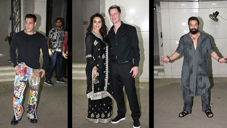 <div class="paragraphs"><p>Salman Khan, Preity Zinta and her husband Gene Goodenough, and Bobby Deol at Sohail Khan's Eid party.</p></div>