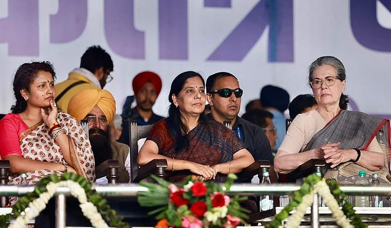 <div class="paragraphs"><p>Three women sitting side by side – (from left to right) Kalpana Soren, Sunita Kejriwal, and Sonia Gandhi) – propelled into politics by the fate of their husbands.</p></div>