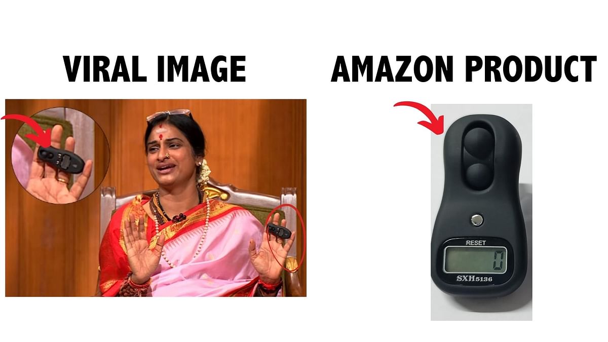 The claim is false, Latha is seen holding a portable digital device used for counting prayer.