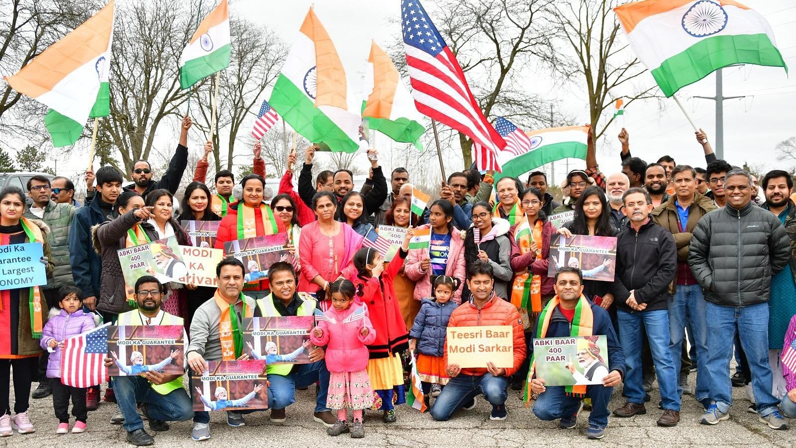 <div class="paragraphs"><p>Indian Americans during a car rally organised in support of the BJP in San Francisco on Sunday, 31 March.&nbsp;</p></div>