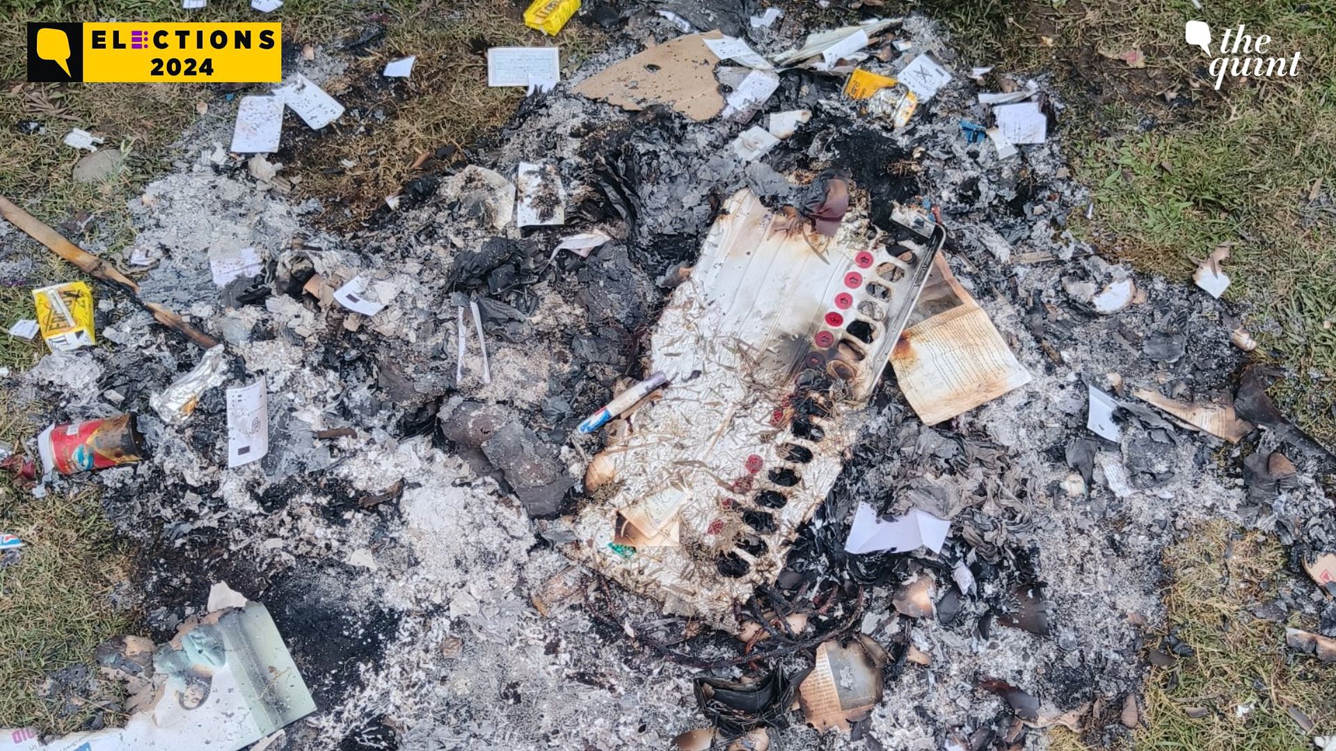 <div class="paragraphs"><p>A burnt EVM at&nbsp;Moirangkampu Sajeb polling station.&nbsp;</p></div>