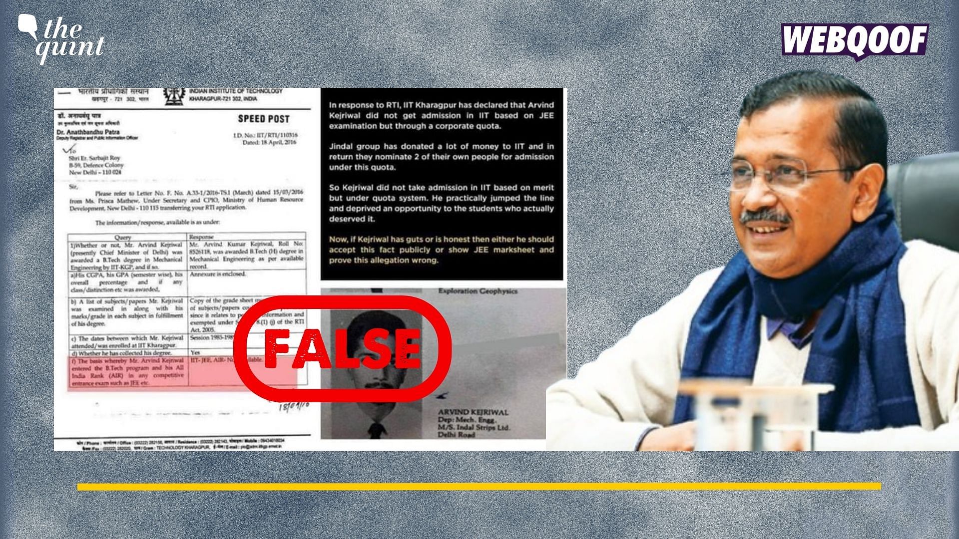 <div class="paragraphs"><p>Fact-Check: RTI showed that Kejriwal was admitted via JEE.</p></div>