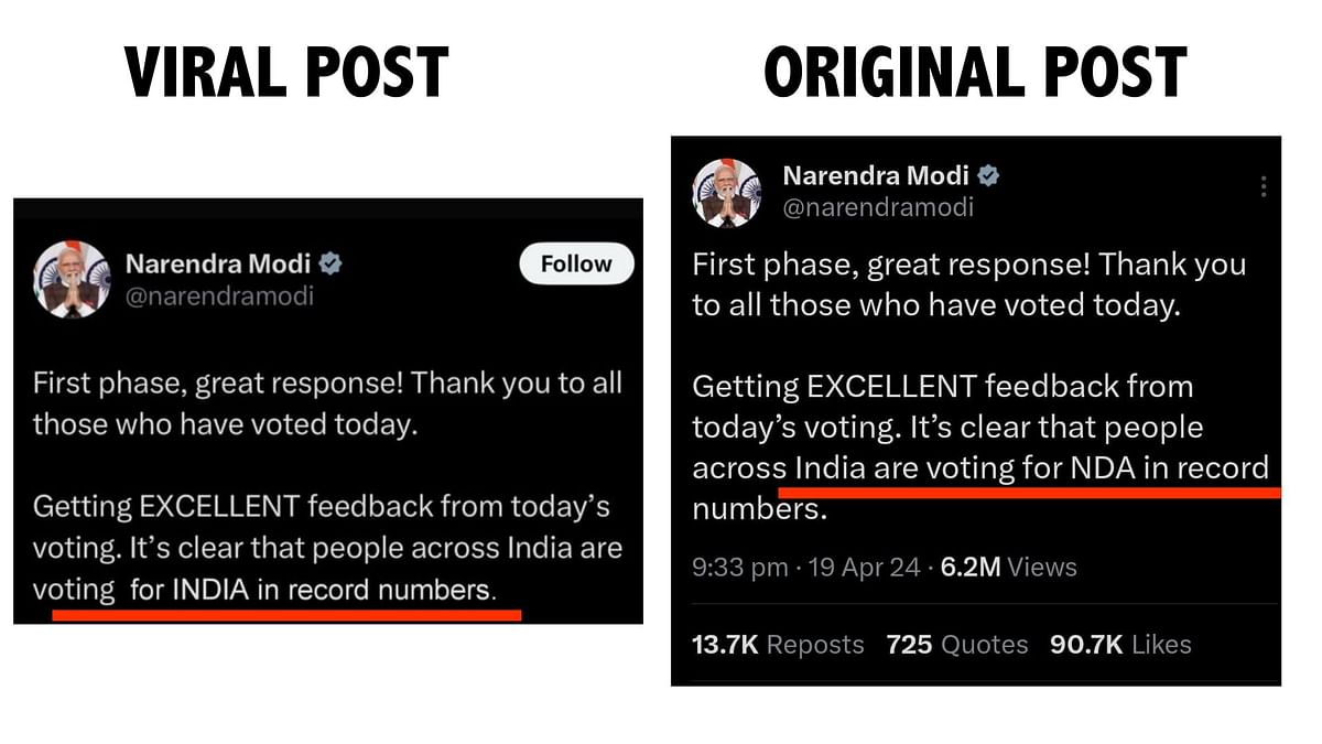 The viral screenshot has been edited to add the word "INDIA" and is being shared to misleading viewers.