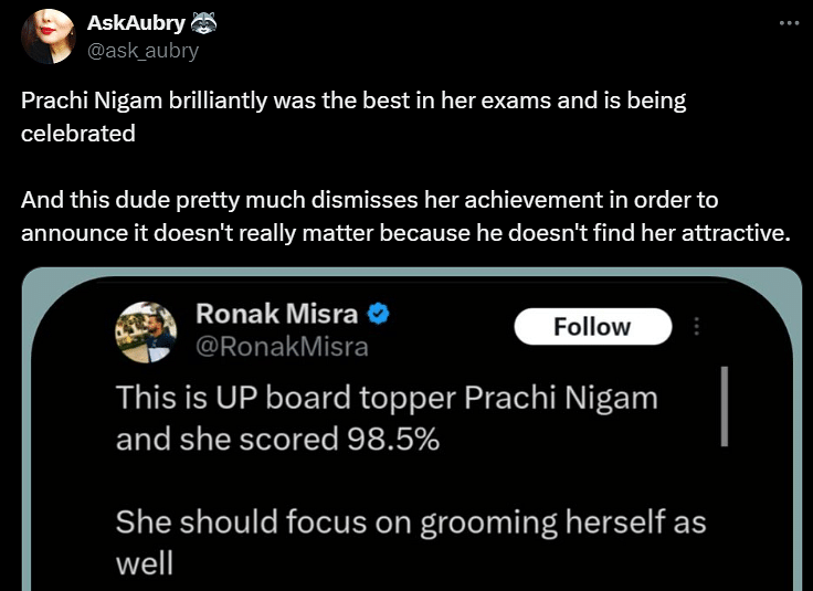 Prachi Nigam scored 98.5% and topped UP Boards. 
