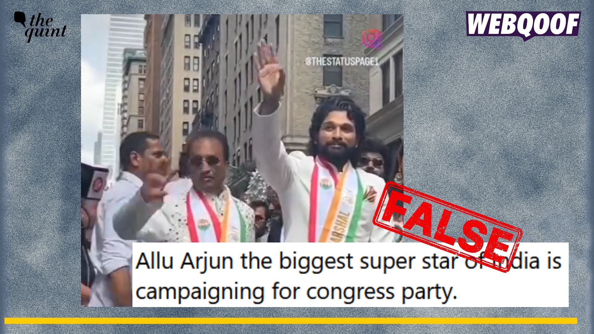 <div class="paragraphs"><p>Fact-check | An old video of Allu Arjun participating in a rally is being falsely shared as him supporting Congress party amid 2024 Lok Sabha elections.</p></div>